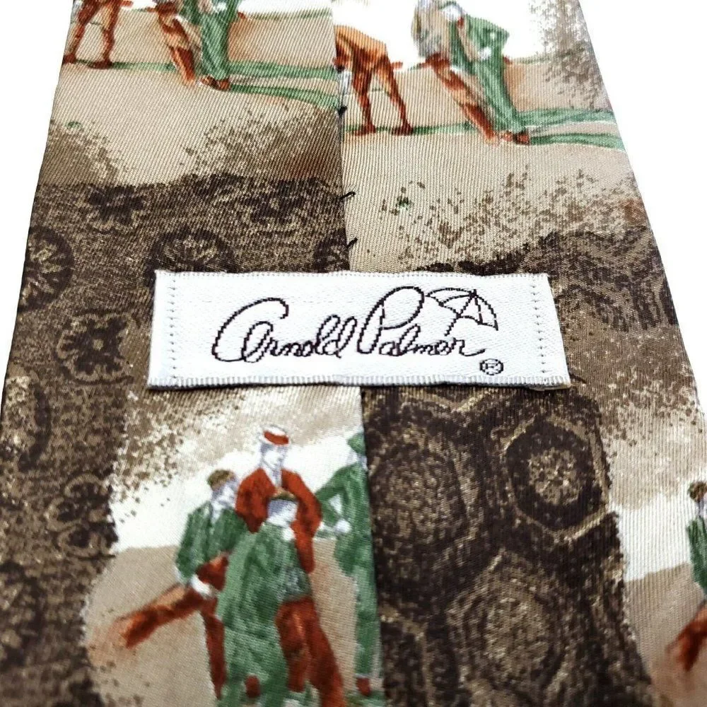 Arnold Palmer Brown‎ Beige Gold Print Wide Silk Tie